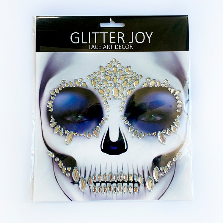 Fluorescencije dijamantne naljepnice s likom duha za Halloween – naljepnice za lice i obrve s rhinestones i smolnim detaljima