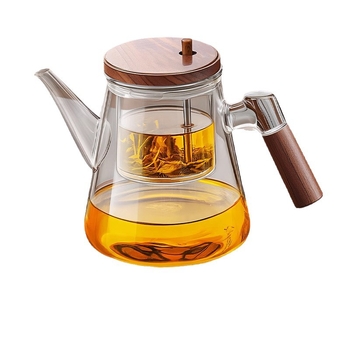 Ceainic din sticlă cu filtru pentru separarea ceaiului de apă, mâner din lemn, pentru birou și uz casnic