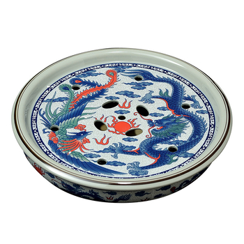 Tava de ceai în stil chinezesc nou, celadon, rotundă, porțelan albastru‑alb, set Gongfu de ceai, glazură vintage