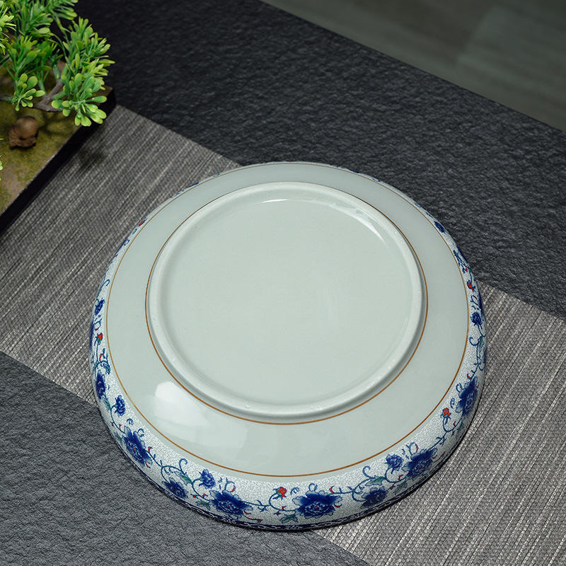 Tava de ceai în stil chinezesc nou, celadon, rotundă, porțelan albastru‑alb, set Gongfu de ceai, glazură vintage