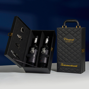 Cutie cadou pentru vin roșu, set de 2 piese, exterior din piele, cutie pentru șase sticle, personalizată