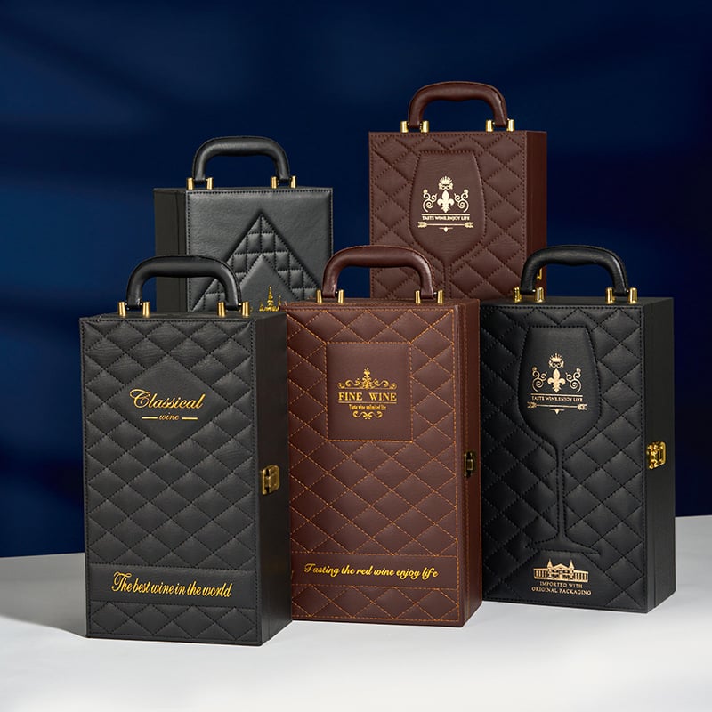 Cutie cadou pentru vin roșu, set de 2 piese, exterior din piele, cutie pentru șase sticle, personalizată