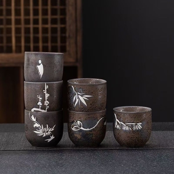 Ceșuță de ceai din ceramică, în stil japonez, pictură manuală, glazură rustică, pentru uz personal