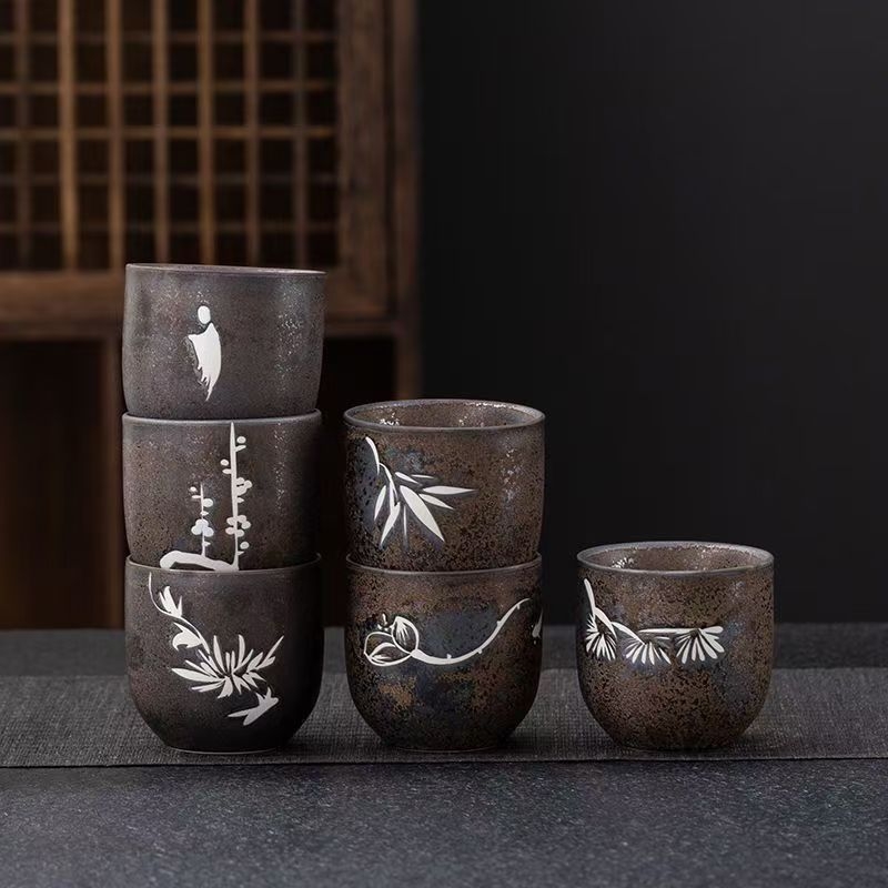 Ceșuță de ceai din ceramică, în stil japonez, pictură manuală, glazură rustică, pentru uz personal
