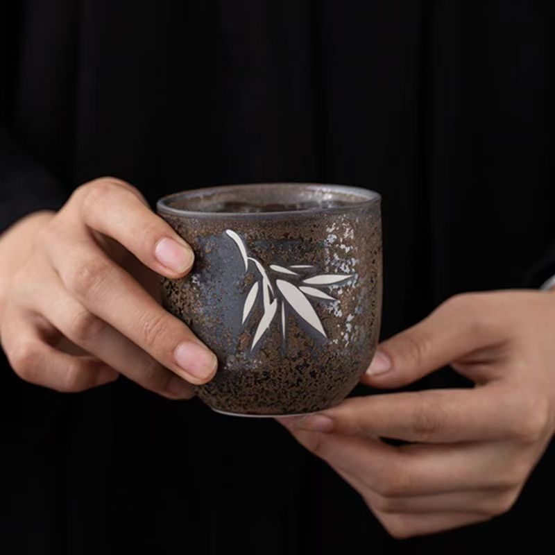 Ceșuță de ceai din ceramică, în stil japonez, pictură manuală, glazură rustică, pentru uz personal