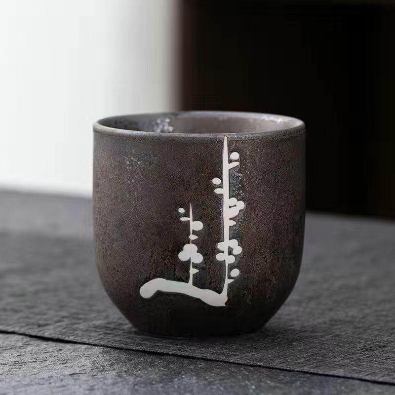 Ceșuță de ceai din ceramică, în stil japonez, pictură manuală, glazură rustică, pentru uz personal