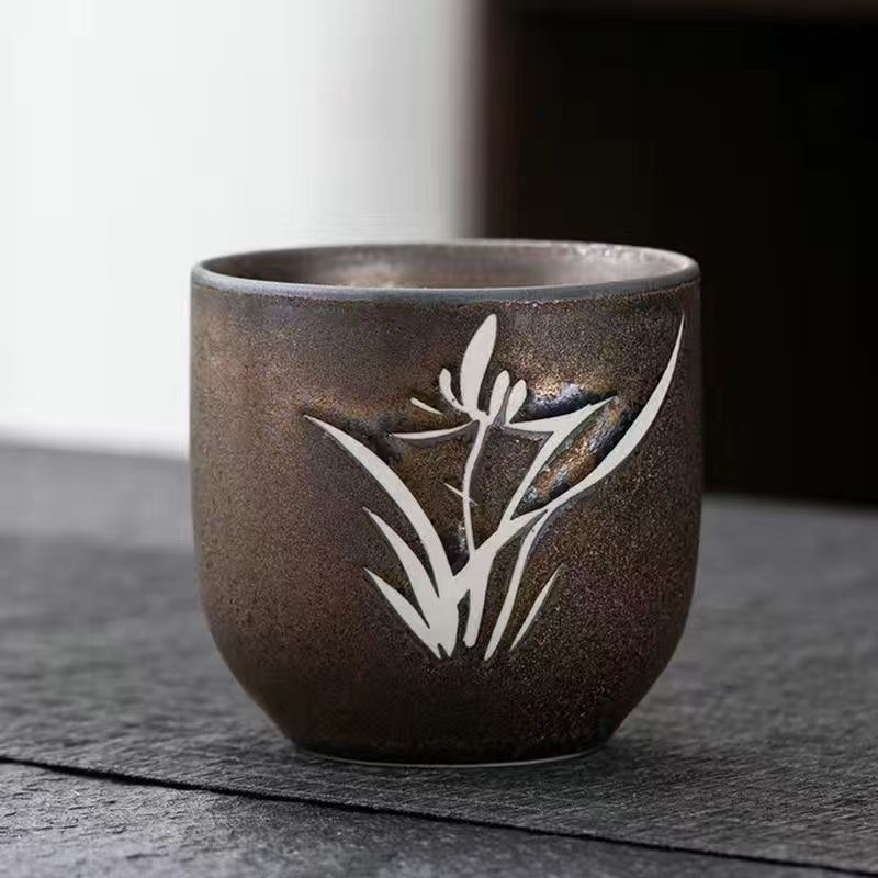 Ceșuță de ceai din ceramică, în stil japonez, pictură manuală, glazură rustică, pentru uz personal