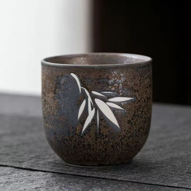 Ceșuță de ceai din ceramică, în stil japonez, pictură manuală, glazură rustică, pentru uz personal