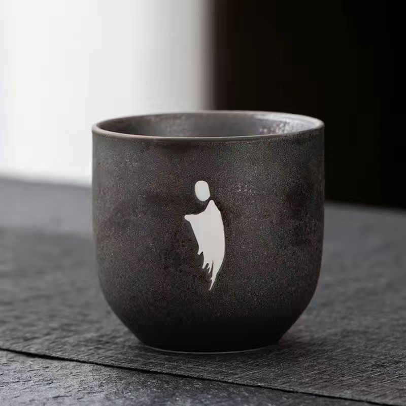 Ceșuță de ceai din ceramică, în stil japonez, pictură manuală, glazură rustică, pentru uz personal