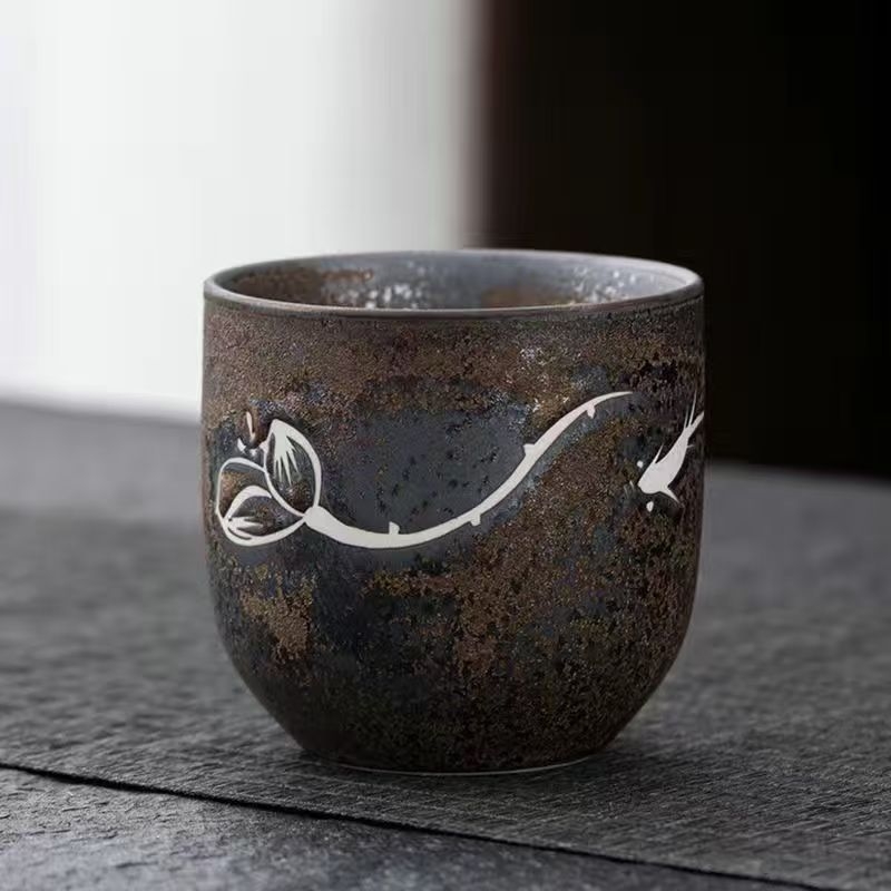 Ceșuță de ceai din ceramică, în stil japonez, pictură manuală, glazură rustică, pentru uz personal