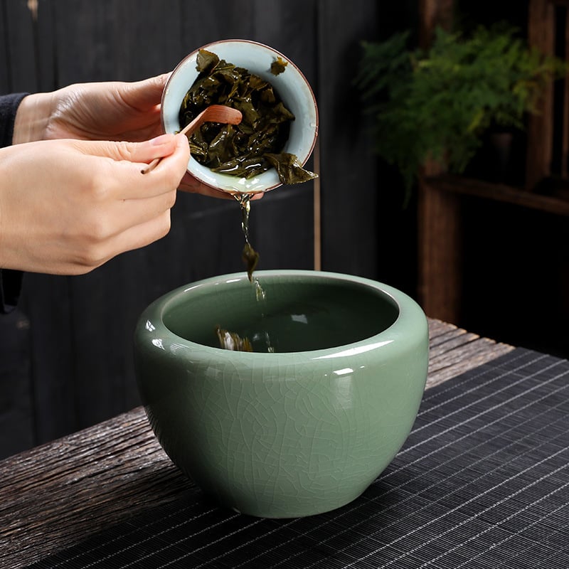 Vas ceramic mare pentru spălarea ceaiului, glazură crackle Ge kiln, set Kung Fu ceai
