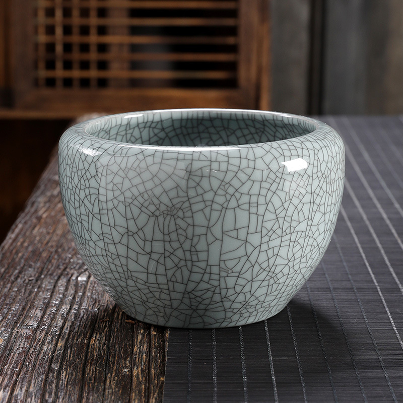 Vas ceramic mare pentru spălarea ceaiului, glazură crackle Ge kiln, set Kung Fu ceai
