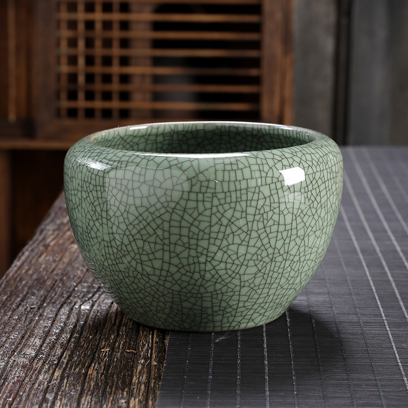Vas ceramic mare pentru spălarea ceaiului, glazură crackle Ge kiln, set Kung Fu ceai