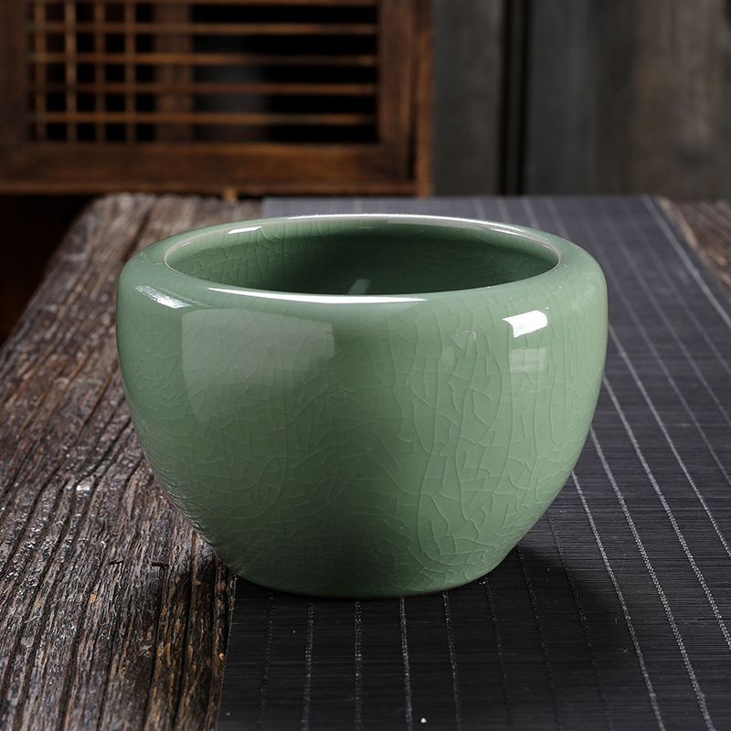 Vas ceramic mare pentru spălarea ceaiului, glazură crackle Ge kiln, set Kung Fu ceai