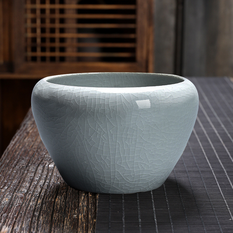 Vas ceramic mare pentru spălarea ceaiului, glazură crackle Ge kiln, set Kung Fu ceai