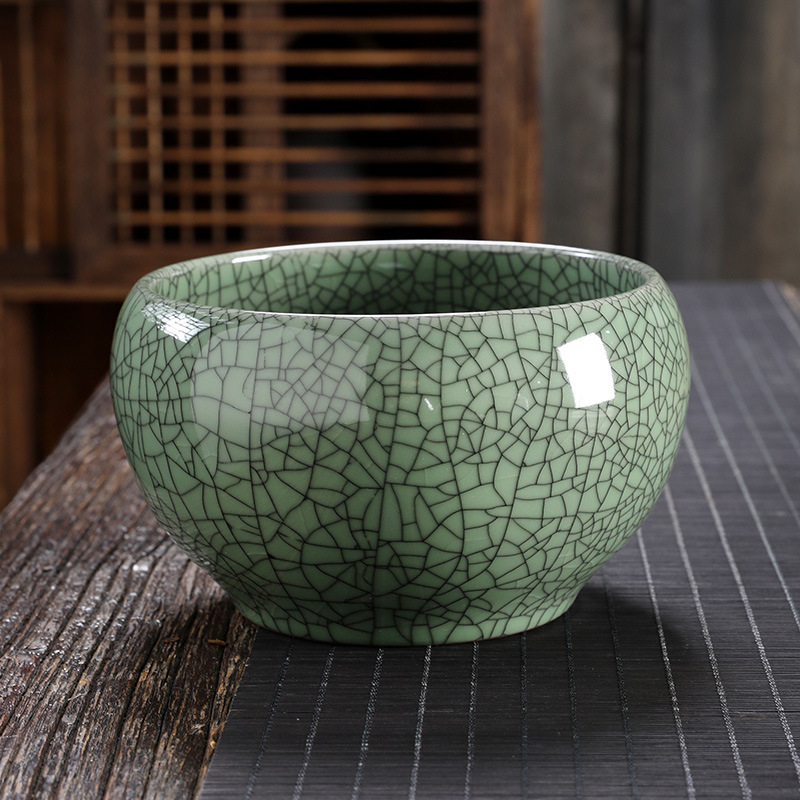 Vas ceramic mare pentru spălarea ceaiului, glazură crackle Ge kiln, set Kung Fu ceai