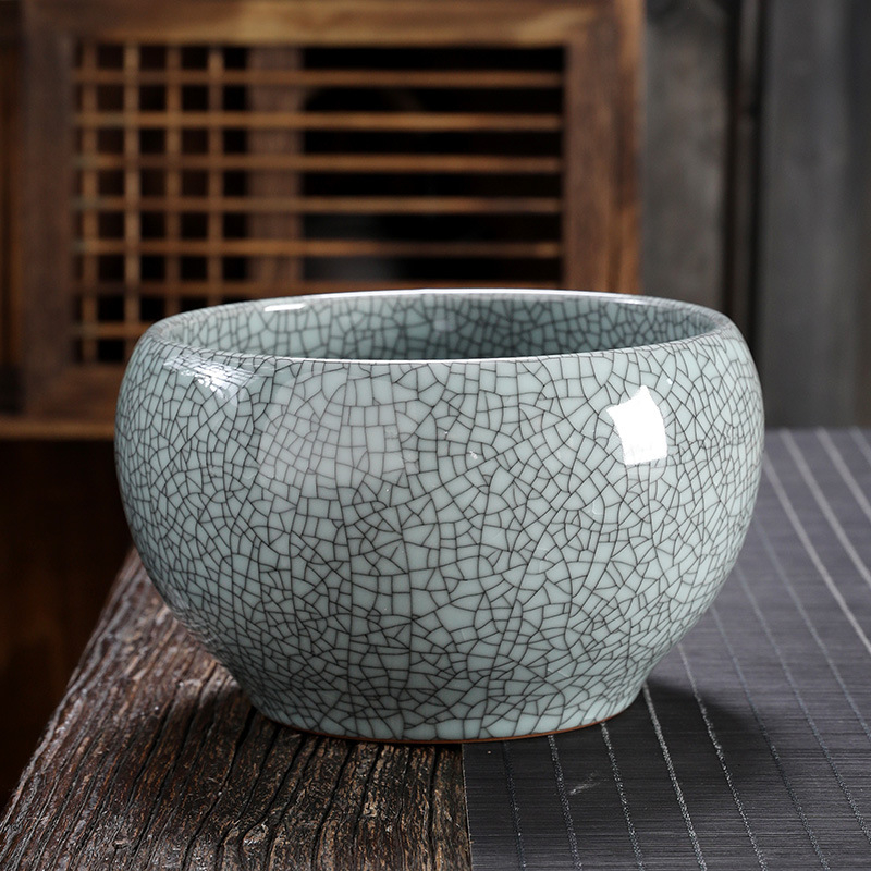 Vas ceramic mare pentru spălarea ceaiului, glazură crackle Ge kiln, set Kung Fu ceai
