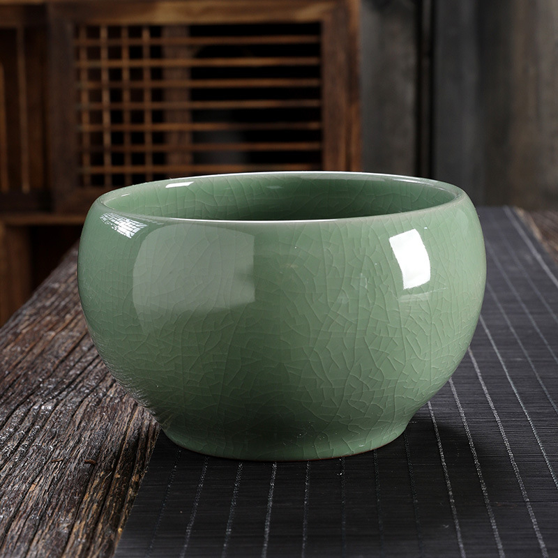 Vas ceramic mare pentru spălarea ceaiului, glazură crackle Ge kiln, set Kung Fu ceai