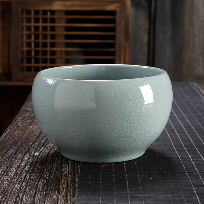 Vas ceramic mare pentru spălarea ceaiului, glazură crackle Ge kiln, set Kung Fu ceai