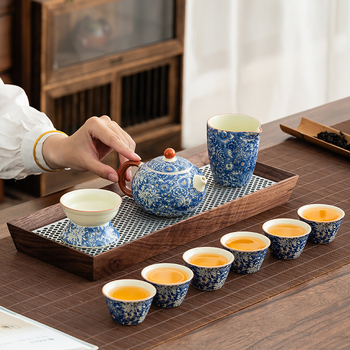 Set de ceai din porțelan, stil antic Kung Fu, pentru uz casnic — gaiwan minimalist, ceainic și cești, set complet într-o cutie cadou premium