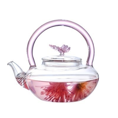 Ceainic din sticlă cu mâner basculant, sticlă borosilicată rezistentă la căldură, compatibil cu plita ceramică electrică, ideal pentru prepararea ceaiului și ceaiurilor cu flori