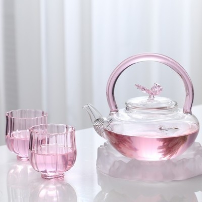 Ceainic din sticlă cu mâner basculant, sticlă borosilicată rezistentă la căldură, compatibil cu plita ceramică electrică, ideal pentru prepararea ceaiului și ceaiurilor cu flori