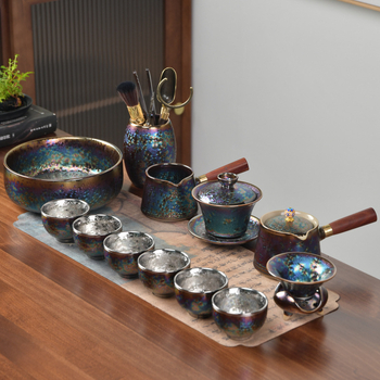 Set de ceai placat cu aur, cu cești ceramice pentru preparare și degustare, set complet pentru birou și uz casnic