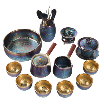 Set de ceai placat cu aur, cu cești ceramice pentru preparare și degustare, set complet pentru birou și uz casnic