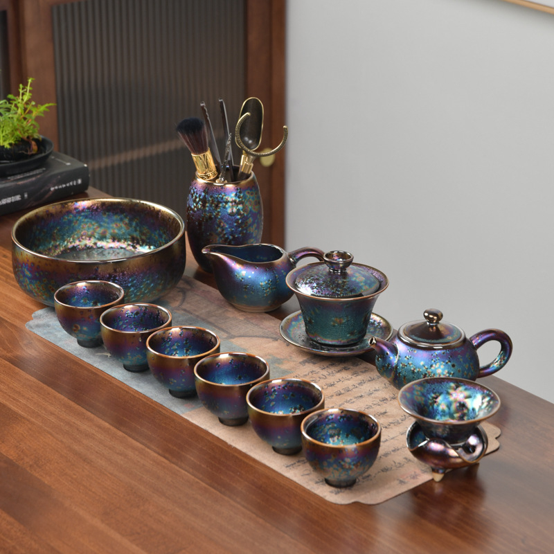 Set de ceai placat cu aur, cu cești ceramice pentru preparare și degustare, set complet pentru birou și uz casnic