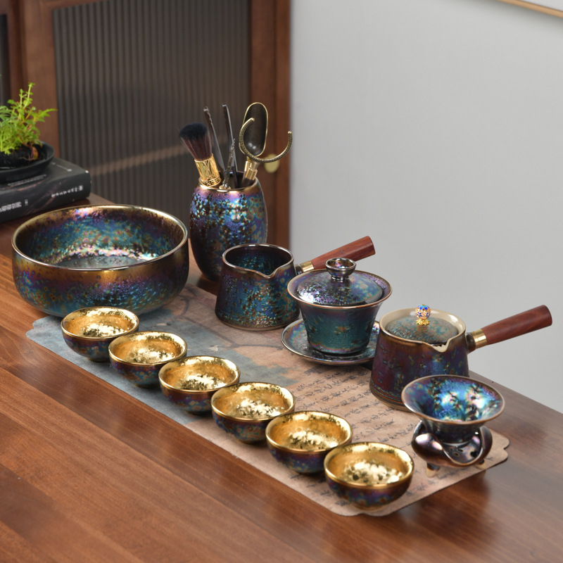Set de ceai placat cu aur, cu cești ceramice pentru preparare și degustare, set complet pentru birou și uz casnic