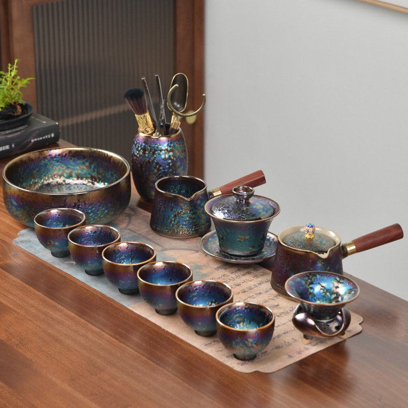 Set de ceai placat cu aur, cu cești ceramice pentru preparare și degustare, set complet pentru birou și uz casnic