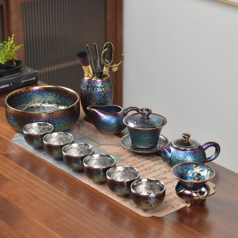 Set de ceai placat cu aur, cu cești ceramice pentru preparare și degustare, set complet pentru birou și uz casnic