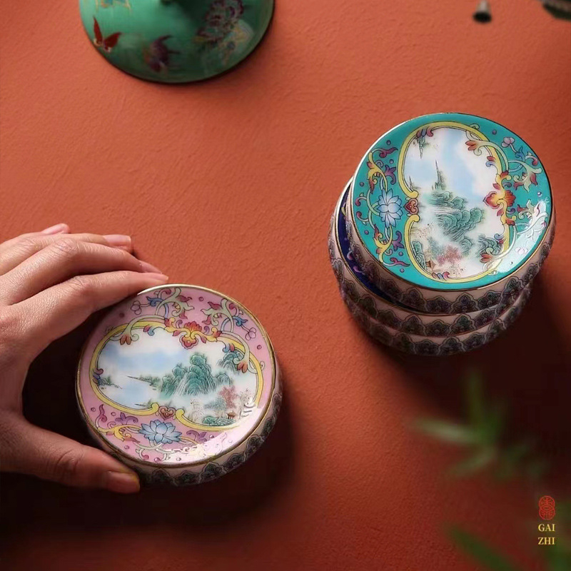 Suport ceramic emailat pentru capacul ceainicului, stil chinezesc vintage Gongfu, accesorii pentru setul de ceai, suport pentru cești și tavă de servire ceai pentru uz casnic