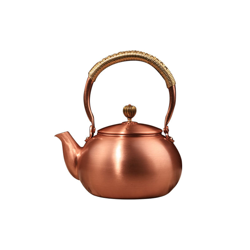 Ceainic din cupru pur pentru fierberea apei și infuzarea ceaiului, capacitate mare, semi-artizanal, stil retro, potrivit pentru plită ceramică electrică
