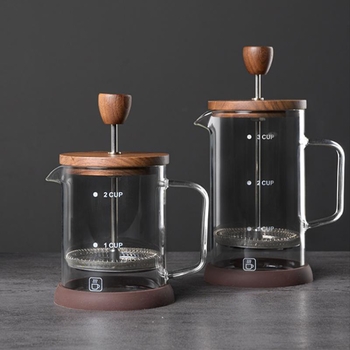Cafetieră franțuzească cu capac din lemn de nuc, corp din borosilicat de înaltă calitate, set filtru pentru ceai turnat