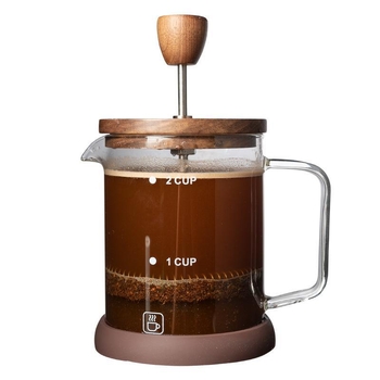 Cafetieră franțuzească cu capac din lemn de nuc, corp din borosilicat de înaltă calitate, set filtru pentru ceai turnat