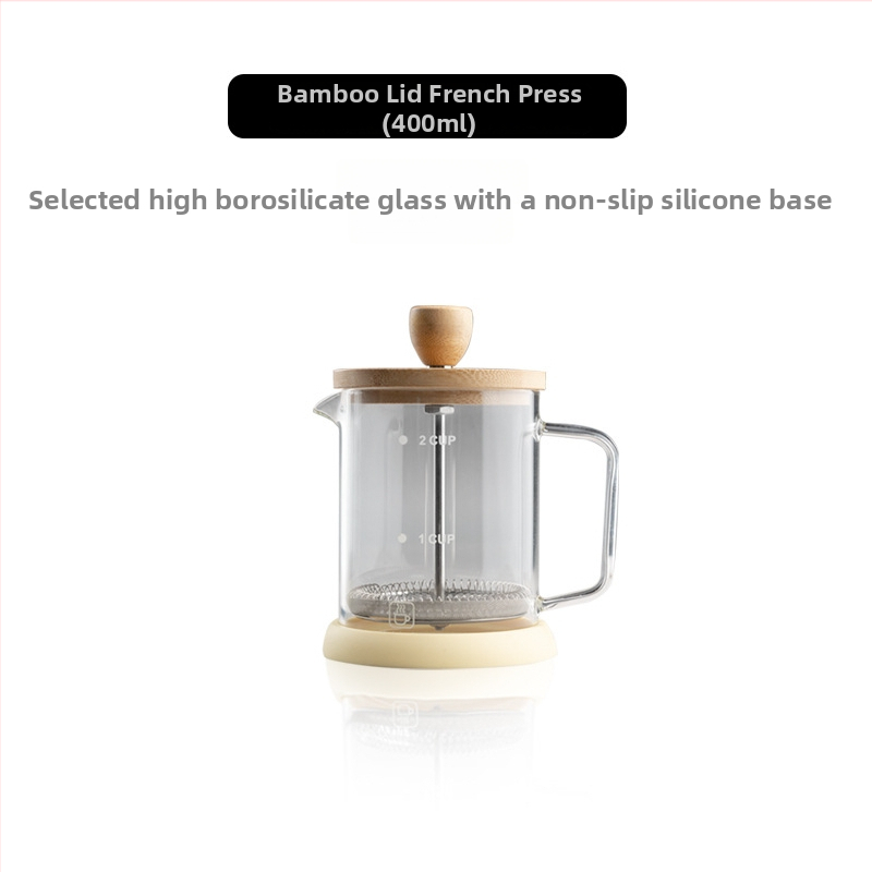 Cafetieră franțuzească cu capac din lemn de nuc, corp din borosilicat de înaltă calitate, set filtru pentru ceai turnat