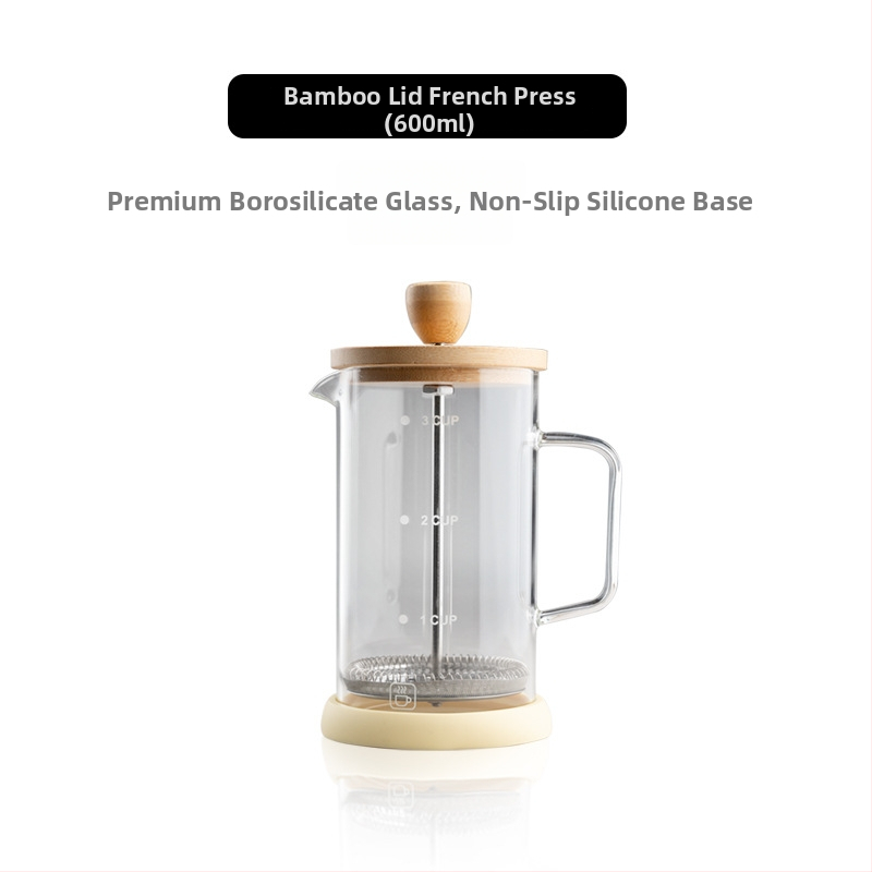 Cafetieră franțuzească cu capac din lemn de nuc, corp din borosilicat de înaltă calitate, set filtru pentru ceai turnat