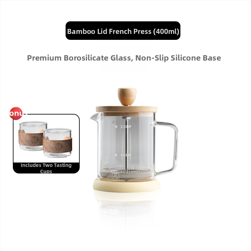 Cafetieră franțuzească cu capac din lemn de nuc, corp din borosilicat de înaltă calitate, set filtru pentru ceai turnat