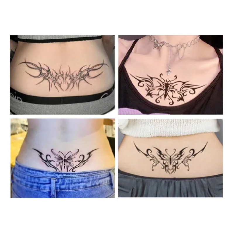 Šablona succubusa s izrezima za tetovaže, debeli sprej dizajn — leptir, srce, prikrivanje mana; ključna kost, donji dio leđa, donji abdomen; unisex