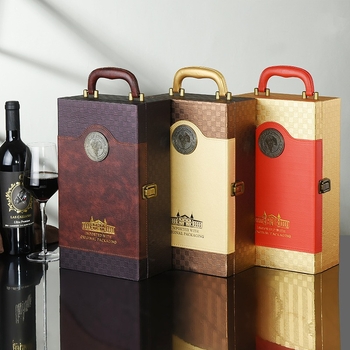 Cutie de vin din piele, set de două bucăți, cutie cadou portabilă pentru vin roșu