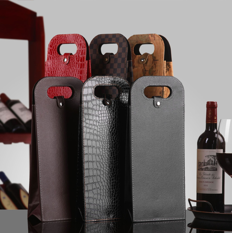 Cutie de vin din piele, set de două bucăți, cutie cadou portabilă pentru vin roșu