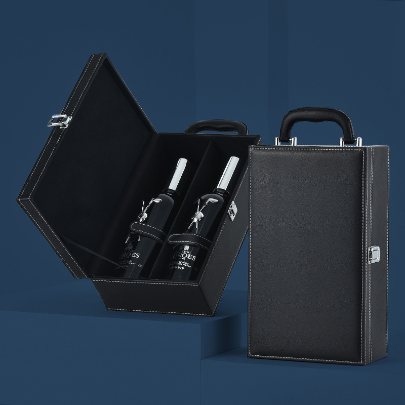 Cutie de vin din piele, set de două bucăți, cutie cadou portabilă pentru vin roșu
