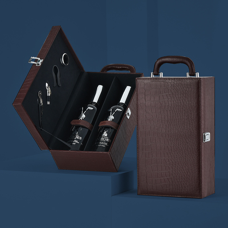 Cutie de vin din piele, set de două bucăți, cutie cadou portabilă pentru vin roșu
