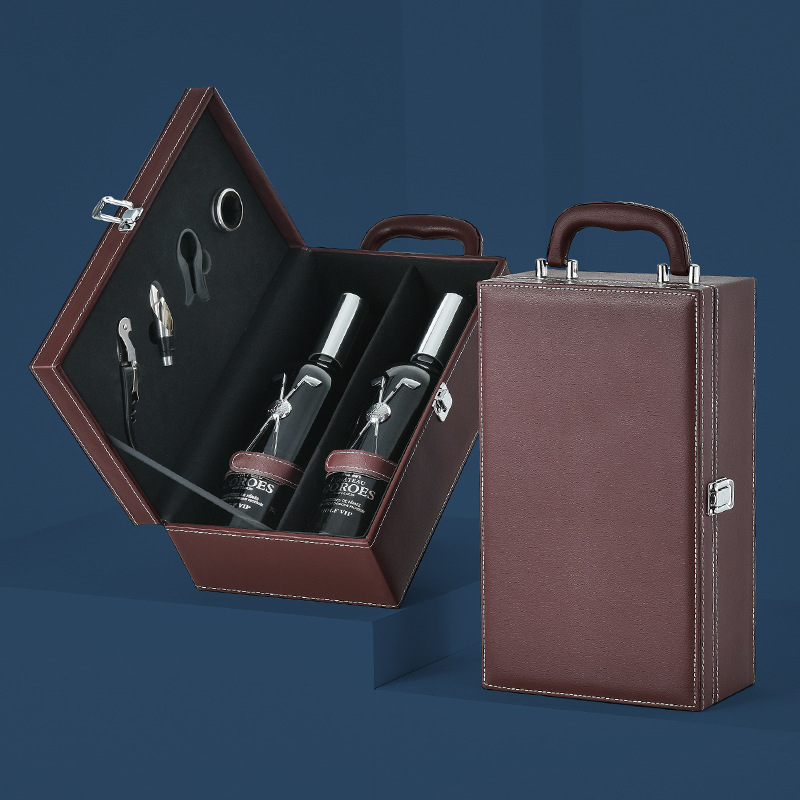 Cutie de vin din piele, set de două bucăți, cutie cadou portabilă pentru vin roșu