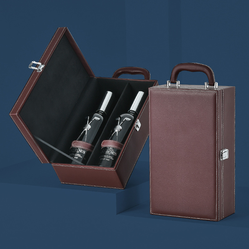 Cutie de vin din piele, set de două bucăți, cutie cadou portabilă pentru vin roșu