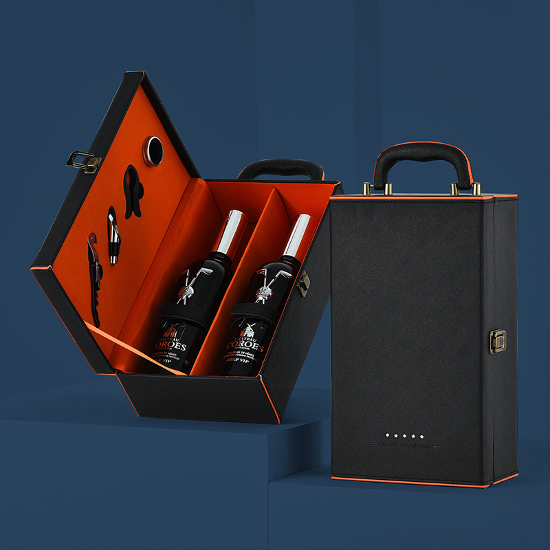 Cutie de vin din piele, set de două bucăți, cutie cadou portabilă pentru vin roșu