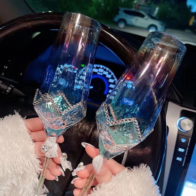 Pahar de vin roșu din cristal, cu diamant încrustat, design minimalist modern