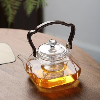 Ceainic din sticlă borosilicată, cu mâner pentru ridicare, pentru prepararea ceaiului pe aragaz, uz casnic