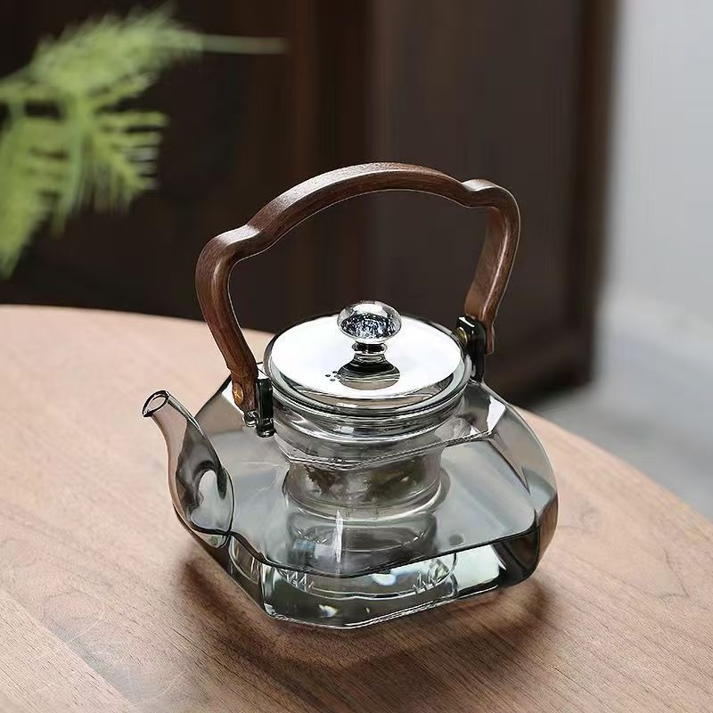Ceainic din sticlă borosilicată, cu mâner pentru ridicare, pentru prepararea ceaiului pe aragaz, uz casnic